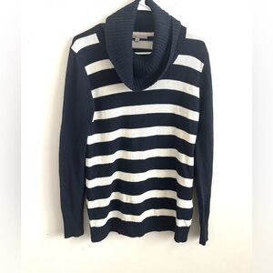 GAP Sweater Wool Blend Striped L Cowl Neck Navy White Nautical Pullover Capsule